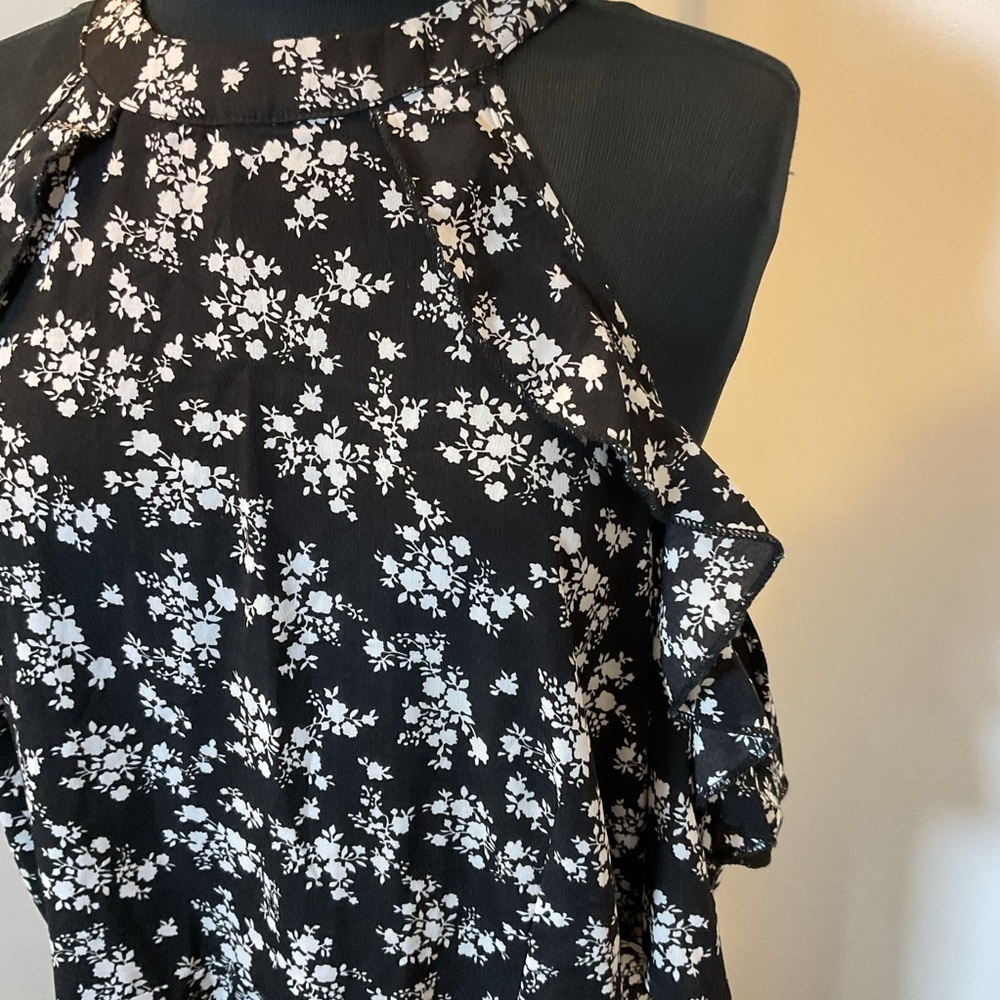 SHEIN Black White Floral Ruffle Cold Shoulder Dress 2XL Plus Wedding Party - Picture 4 of 6